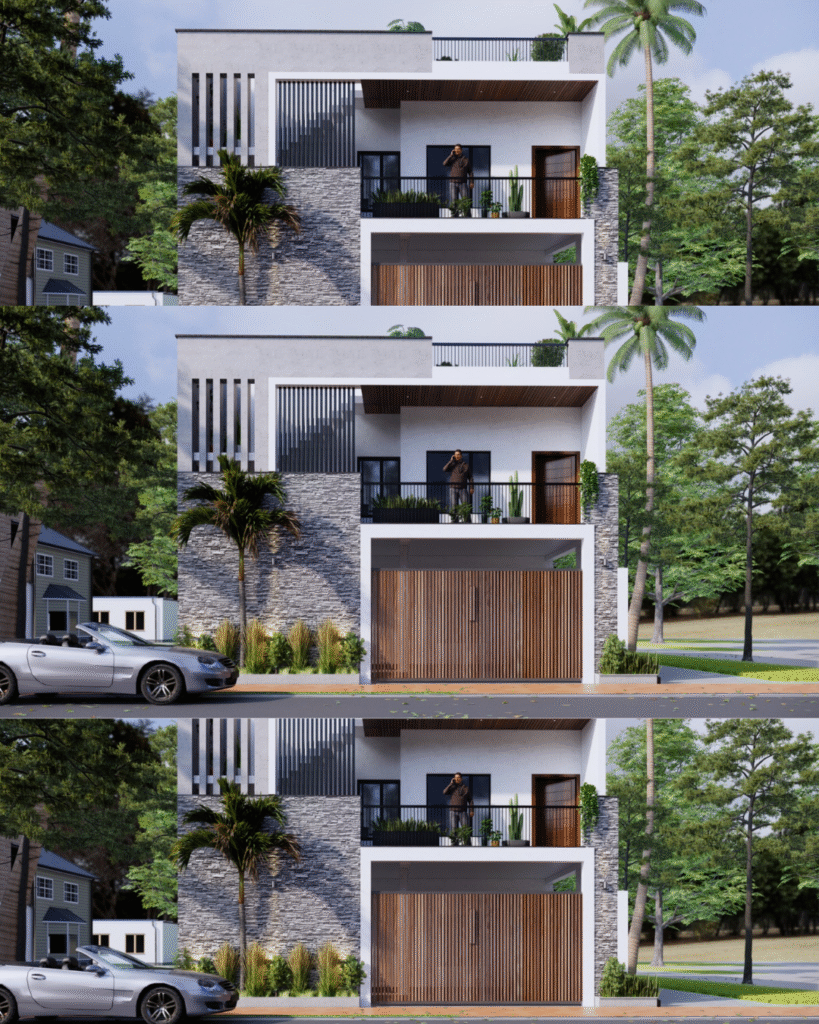 Minimalistic front elevation of a newly constructed home