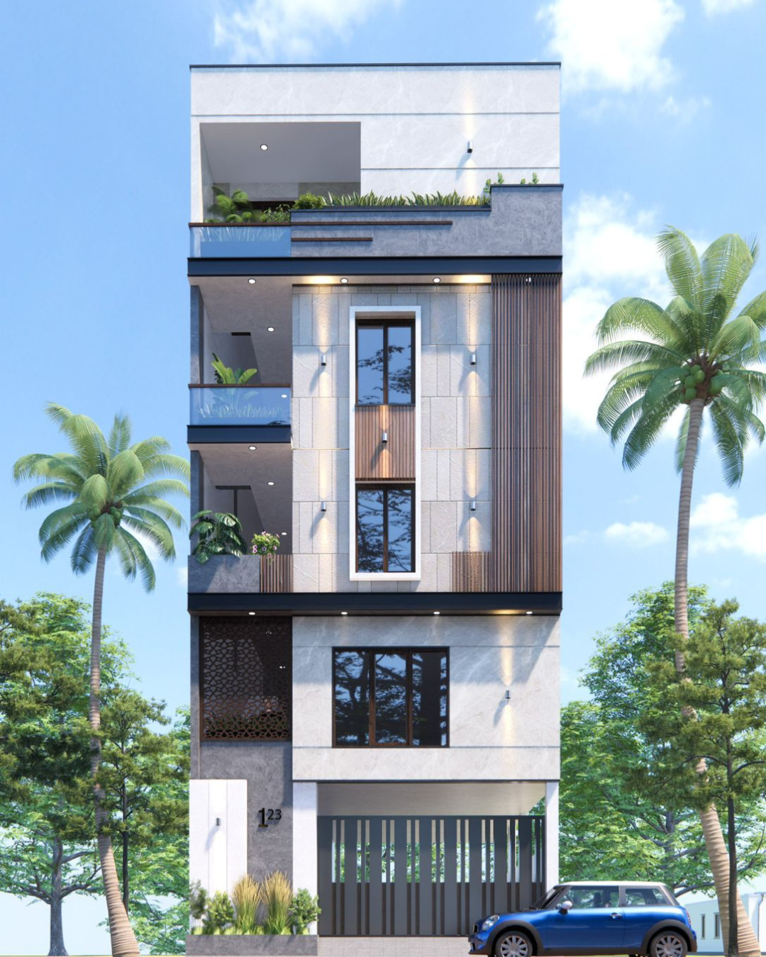 Finished elevation project demonstrating modern home design